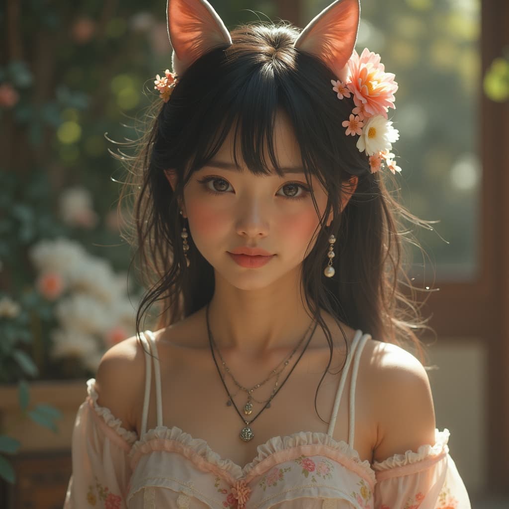 猫耳の美少女コスプレ合成画像